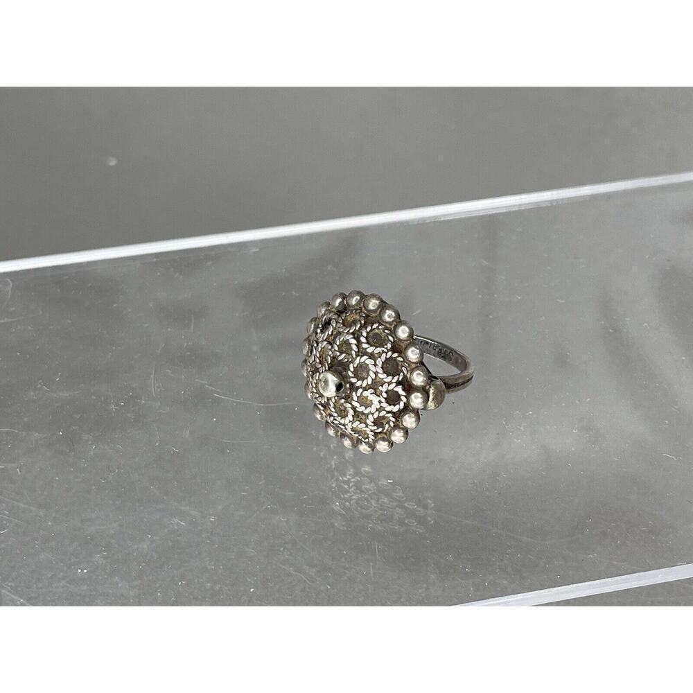 Vintage Sz 6 Ring Round Indian Boho Sterling Silver Estate Jewelry